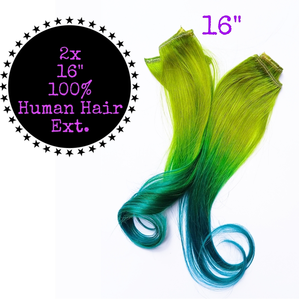 Green & Teal Fairy Festival Rave 100% Human Hair Extensions